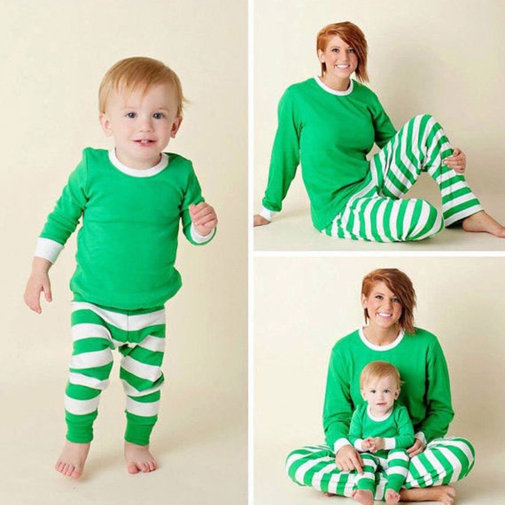 Matching Green Striped Winter Christmas Family Pajamas PJs Mix & Match